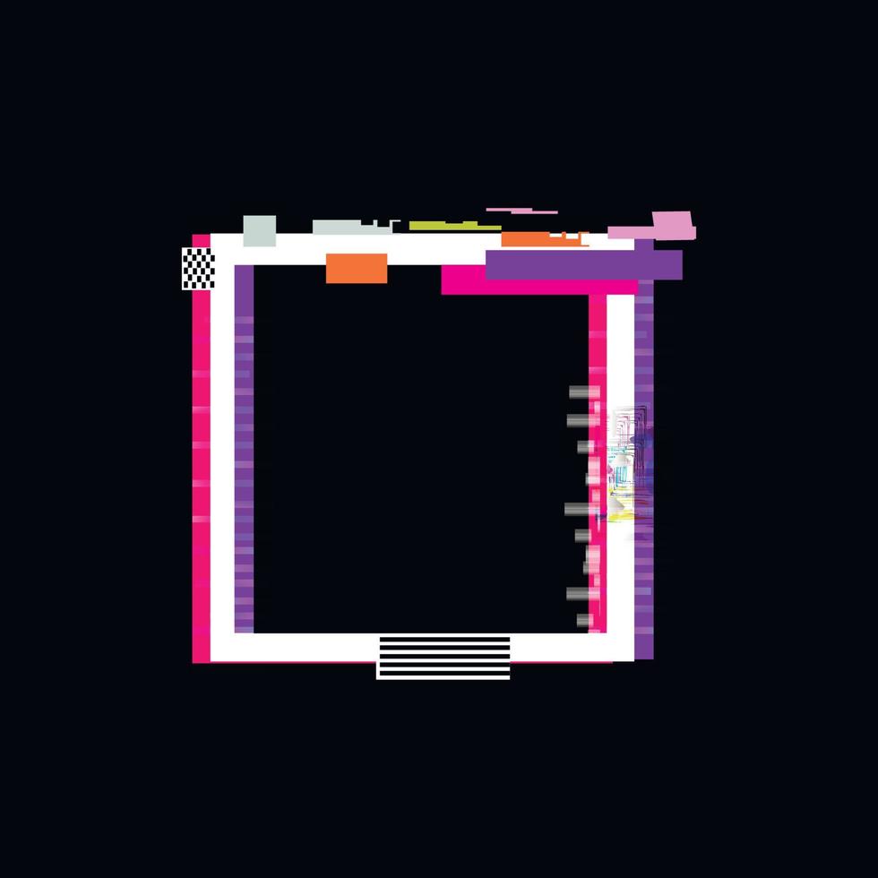 Glitch square white frame with TV collapse effect vector