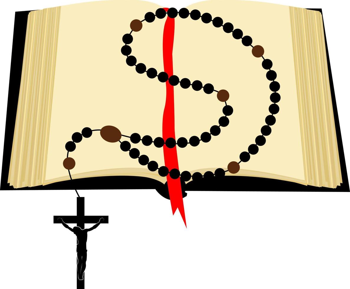 Open book with a bookmark. Pages to read. Rosary prayer. Educational literature. Diary. vector