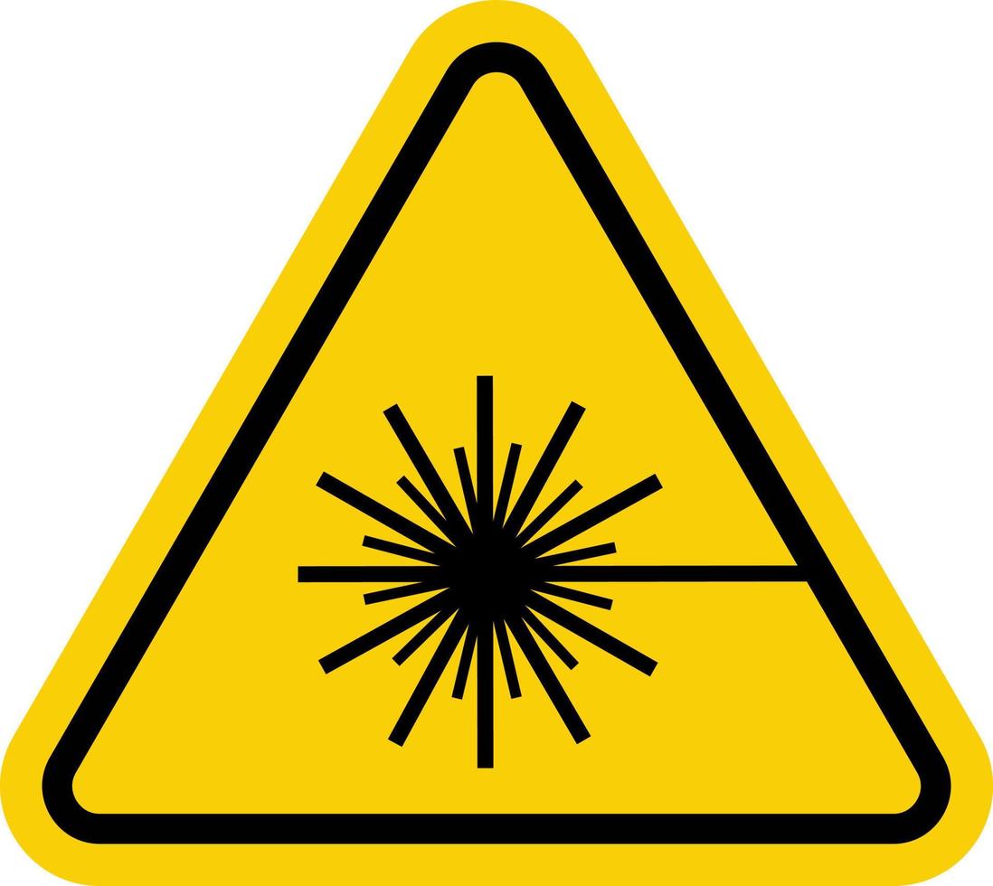 láser peligro signo. advertencia amarillo triángulo. hacer no Mira dentro el láser haz. láser haz signo. vector