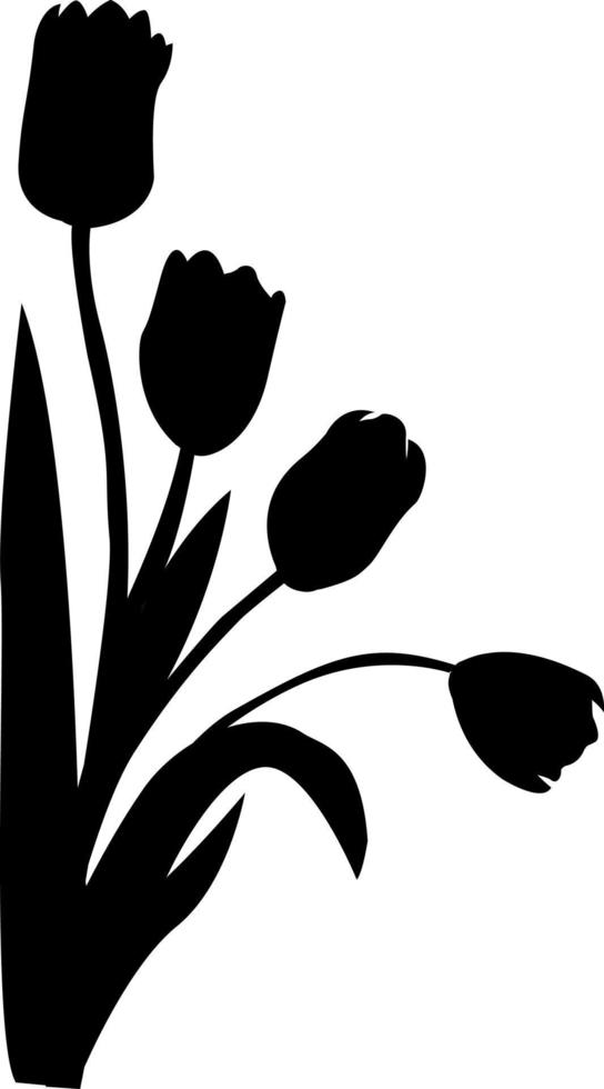 Tulip. Spring Flower. Silhouettes of tulip flowers with leaves. Design