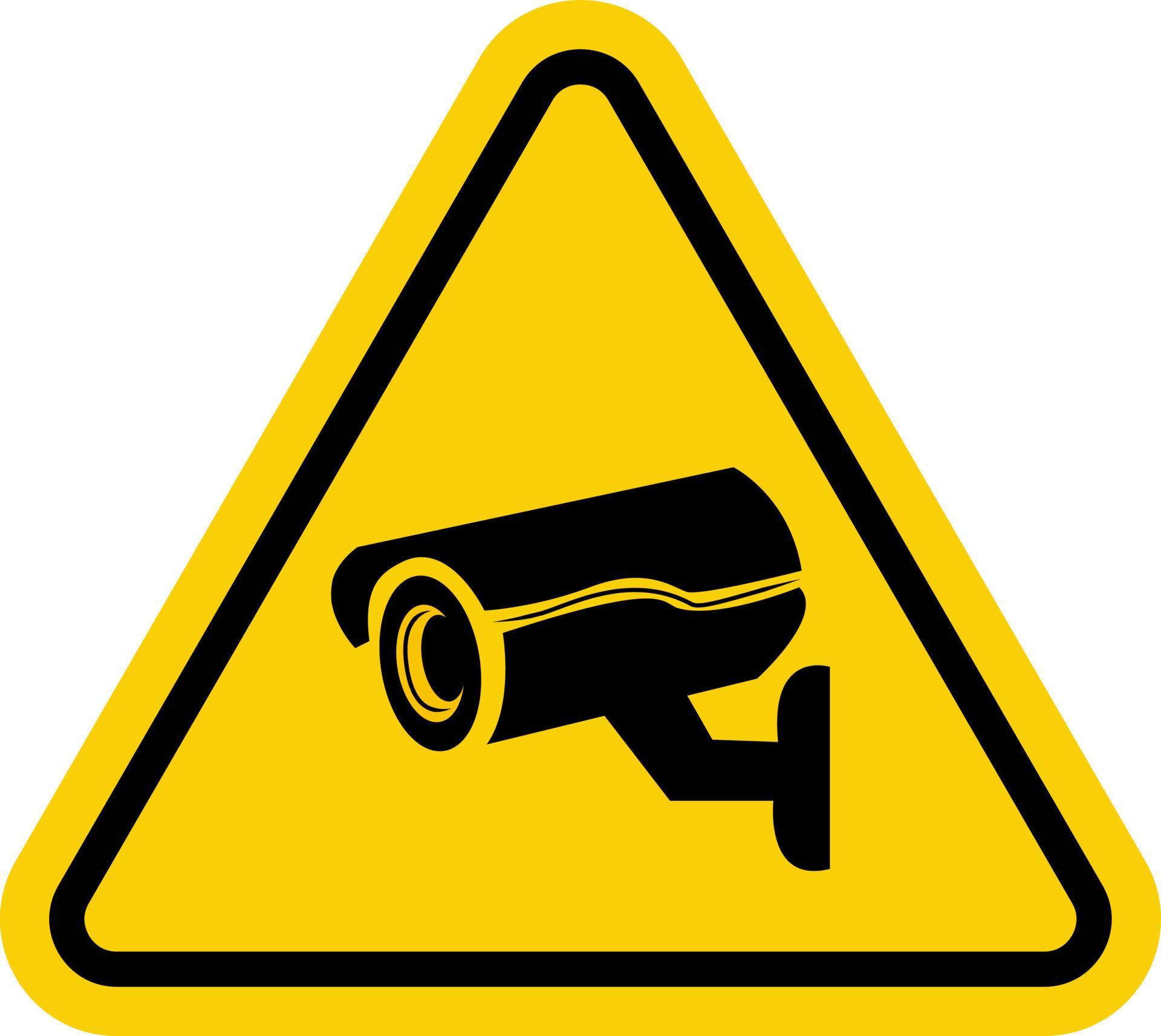CCTV camera sign. Yellow triangle indicating camera operation. Camera