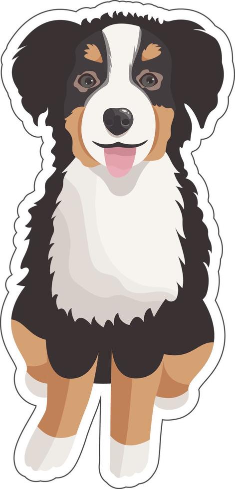Vector sticker with cute cartoon Bernese mountain dog sitting and smiling, isolated on transparent background. Domestic happy pet