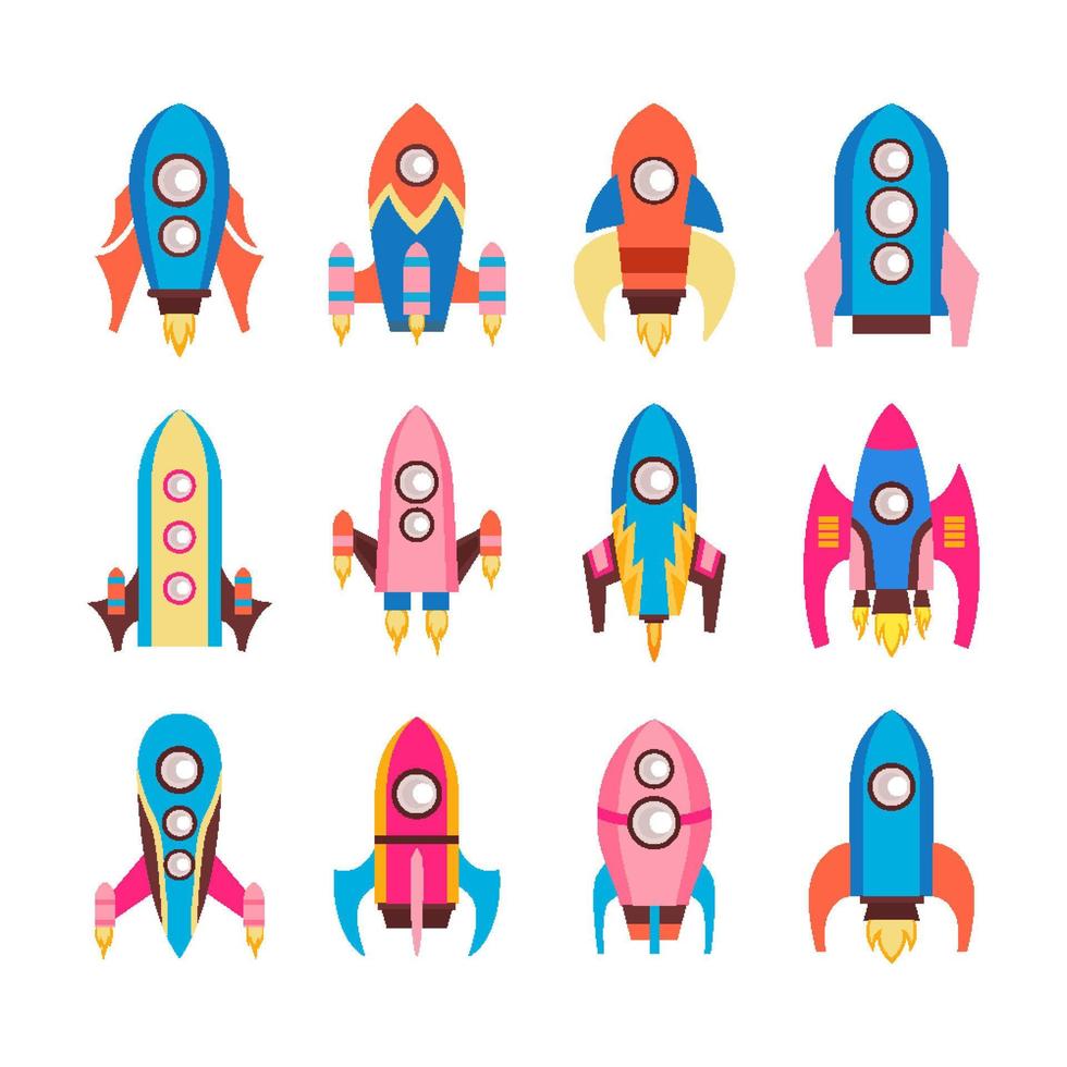 conjunto de astronave cohete cerrar astronave vector ilustración