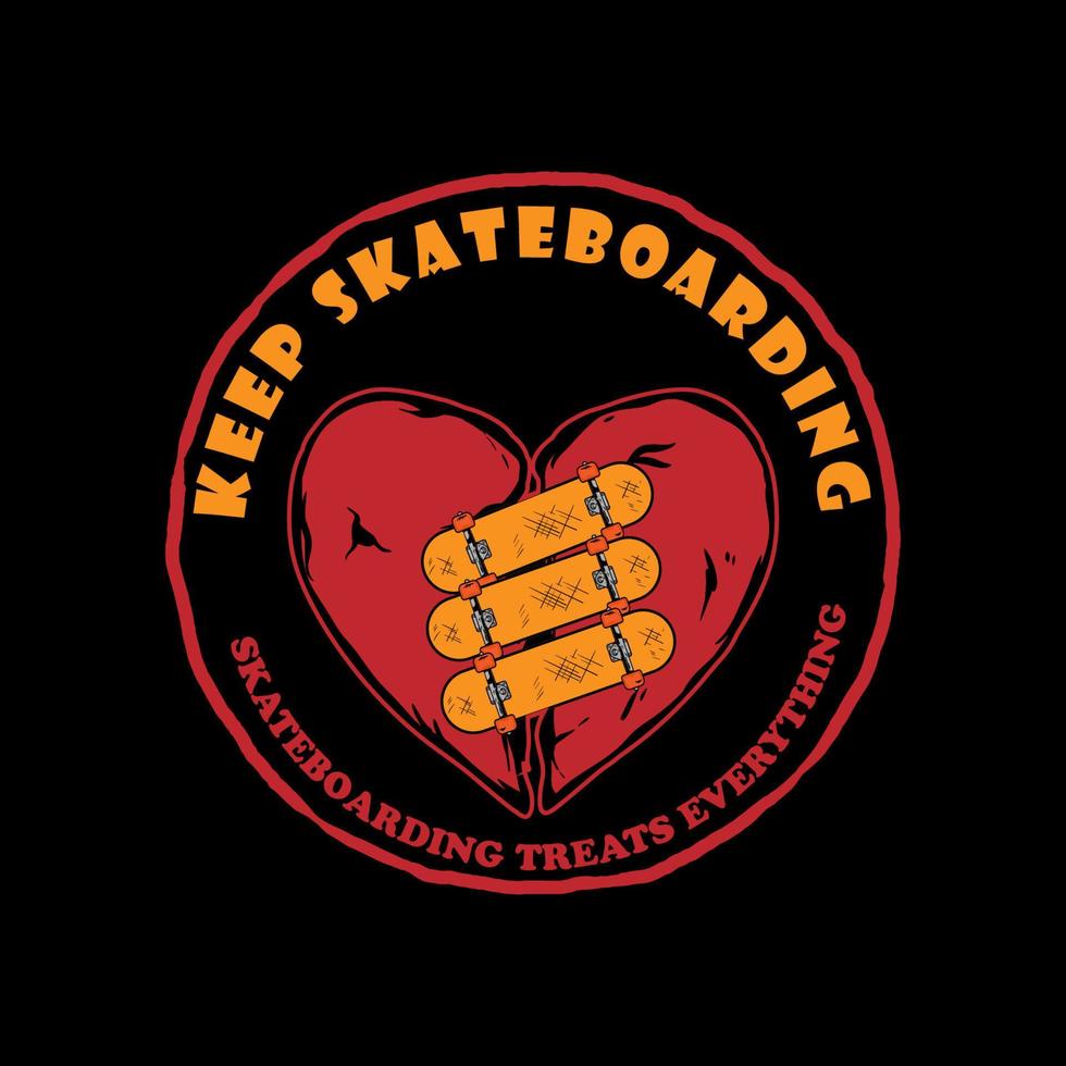 skateboarding heals a broken heart vector illustration for t shirt, emblem and logo