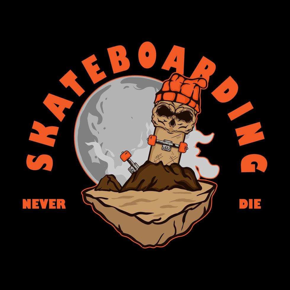 skateboard tombstone with skull design vector illustration