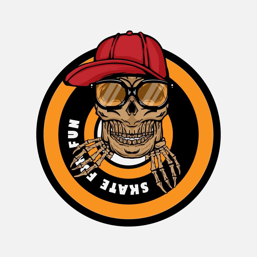 skateboard wheels with urban skull full color for tshirt, apparel, vector