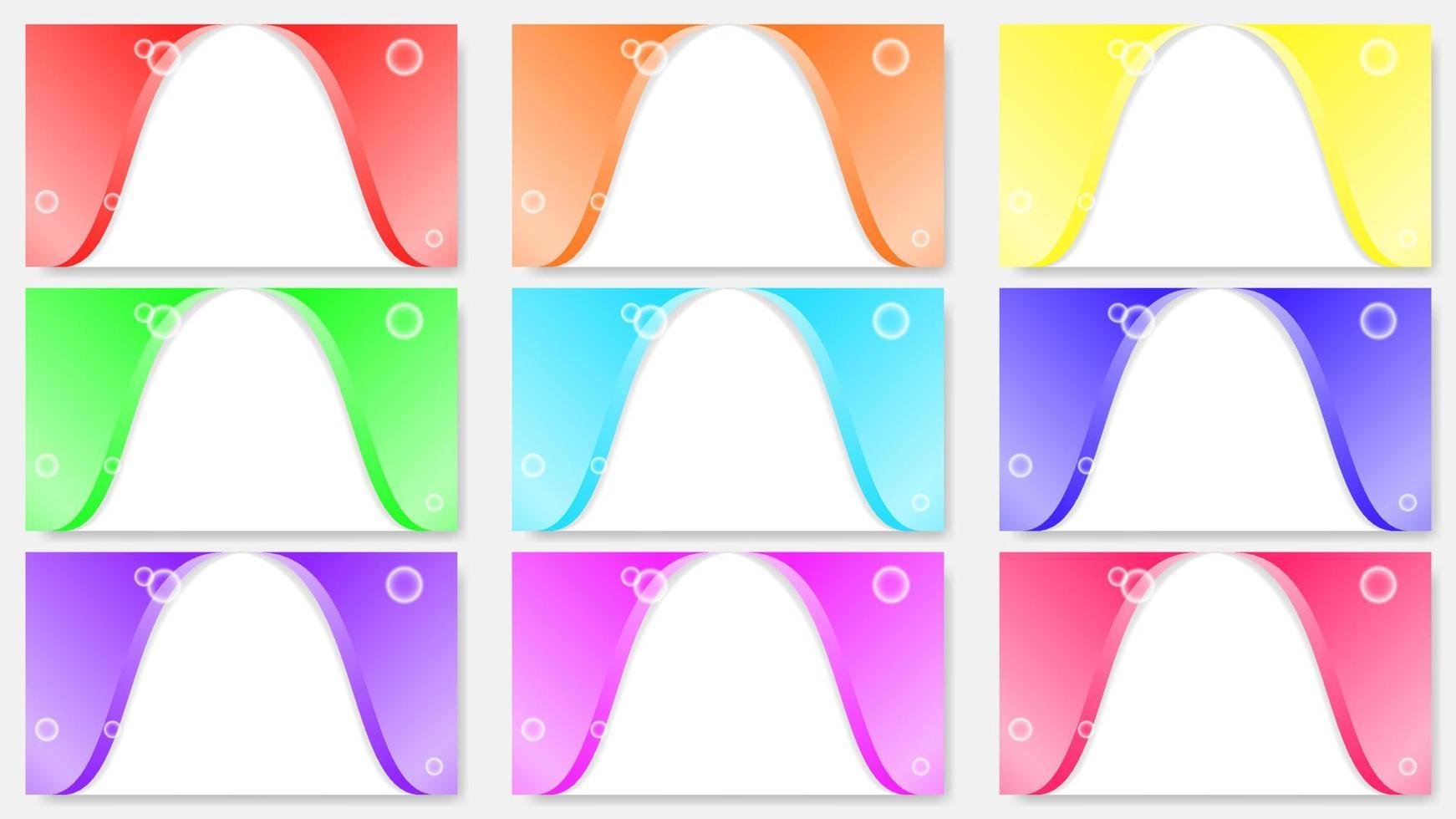 sets of abstract red, orange, yellow, green, blue, purple, pink and white background design with bubbles. simple, modern and elegant concept. used for backdrop, banner, flyer or brochure vector