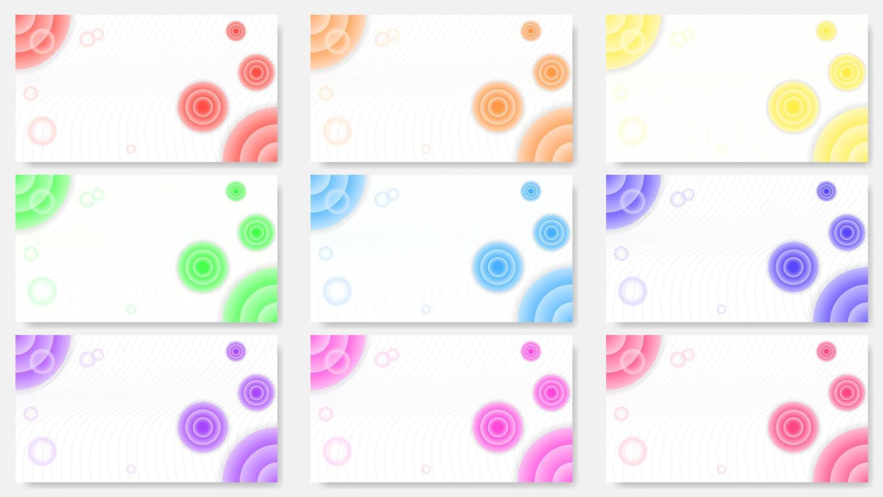 nine sets of background design with wavy line, bubble and circle elements. colorful, minimal, simple and clean concept. used for background, backdrop, banner, wallpaper, copy space or landing pa vector
