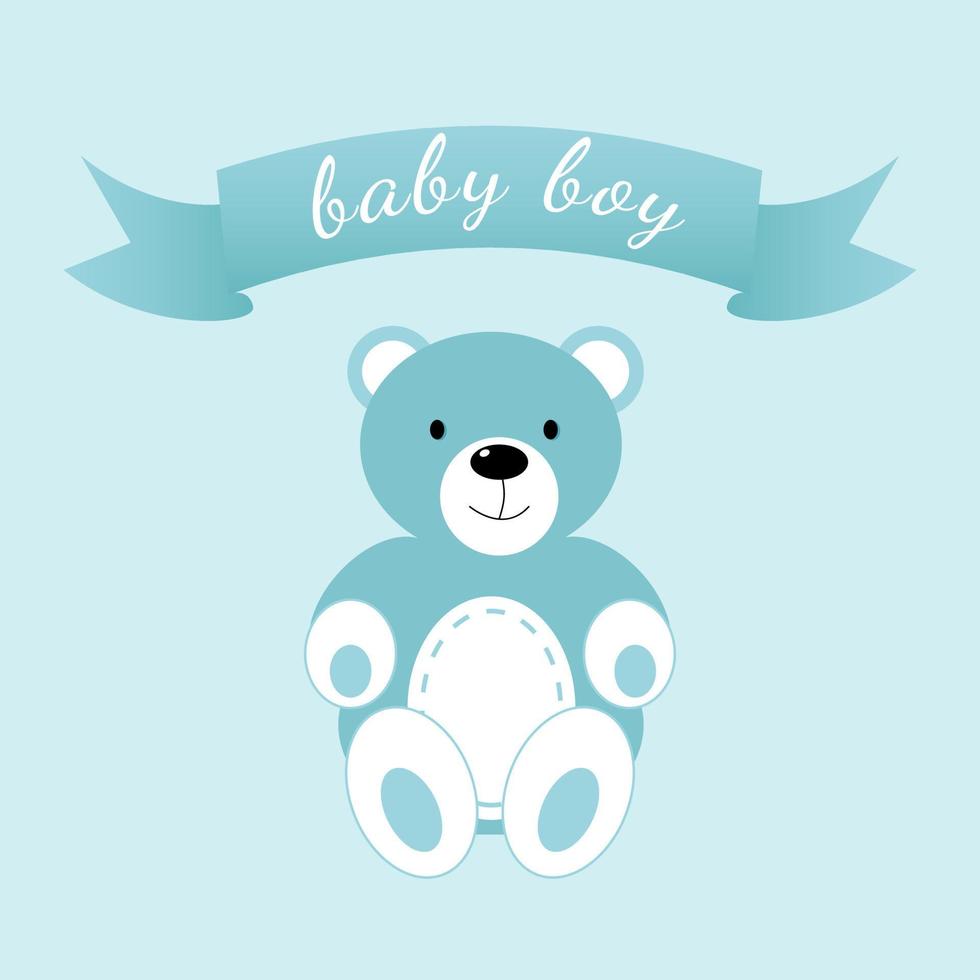 Baby shower banner with blue bear and text Baby Boy on blue background. It s a boy. vector