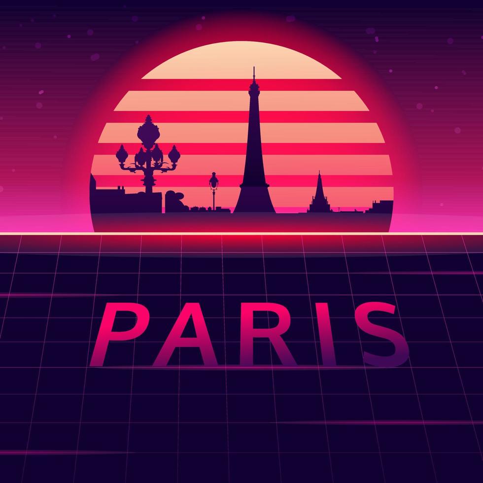 Paris silhouette with sunset background. vector