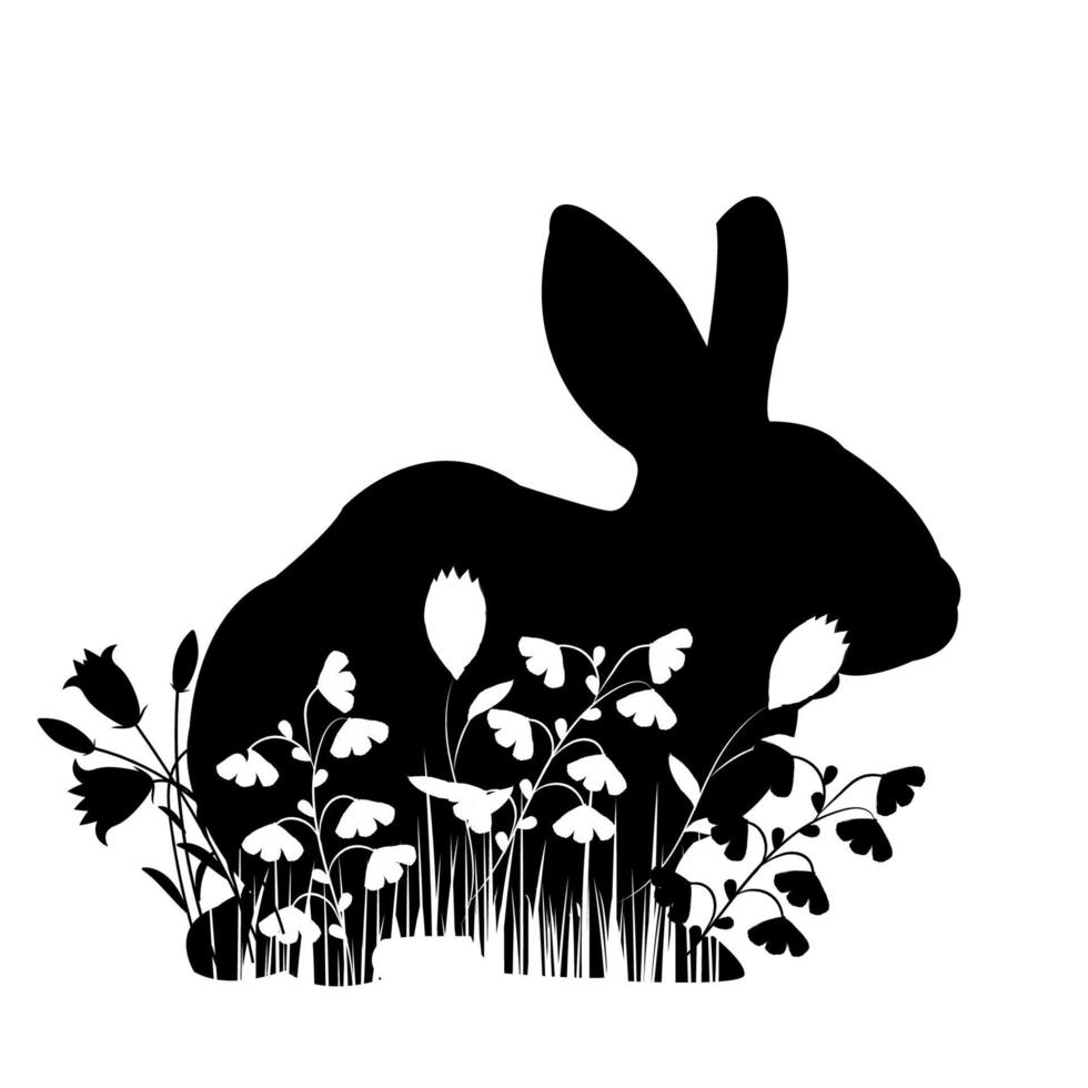 rabbit stencil with flowers vector