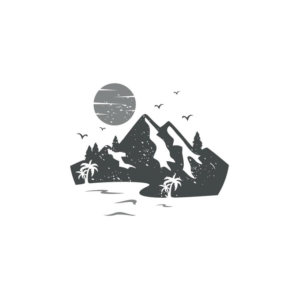 mountains logo or icon with beach and panorama vector