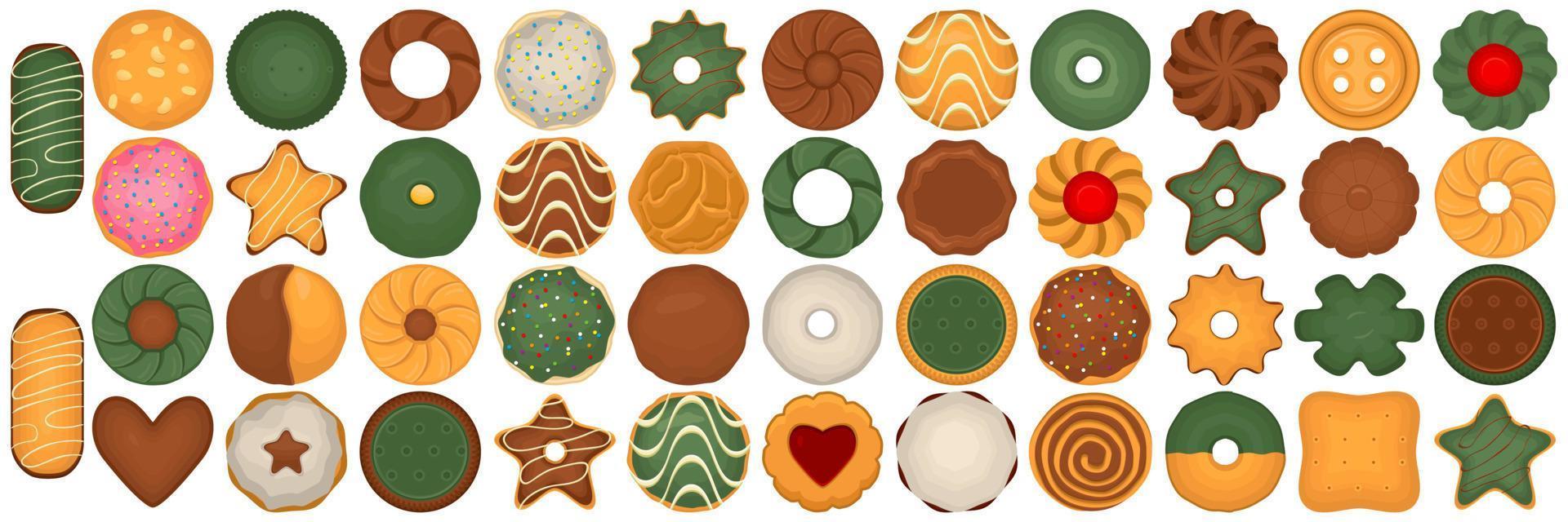 gran juego de galletas caseras de diferentes sabores en galletas de pastelería vector