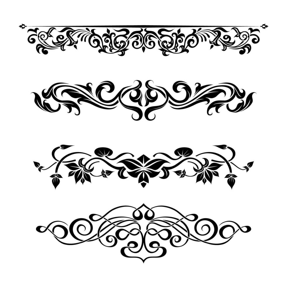 patrón de concepto de conjunto de vector de borde sin costura adornado vintage en estilo tradicional. ornamento de rizos y espirales aislado sobre fondo blanco