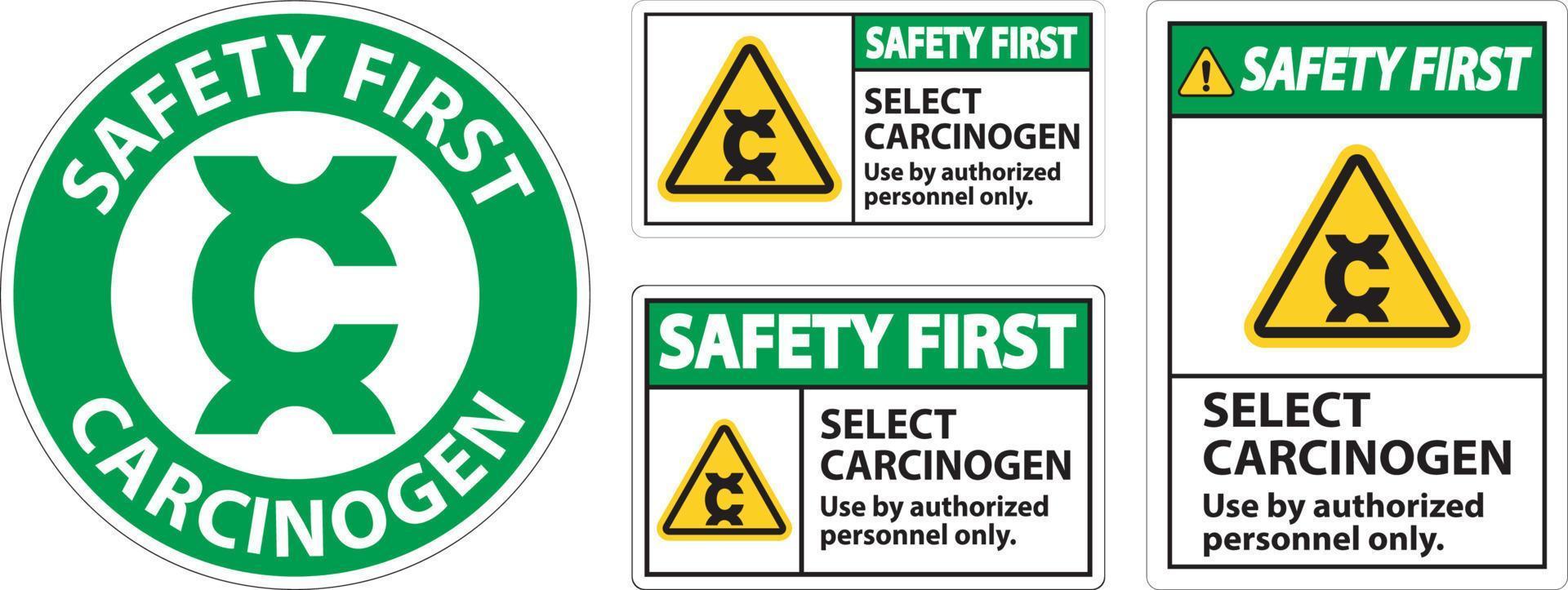 la seguridad primero Seleccione carcinógeno etiqueta en blanco antecedentes vector