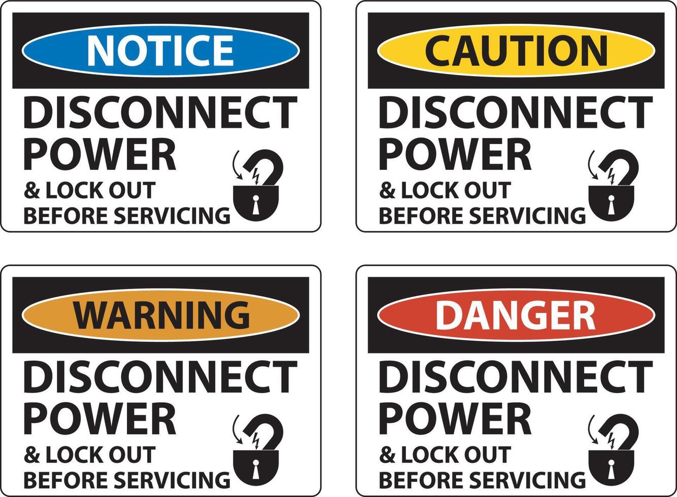 Caution Disconnect Power Label On White Background vector