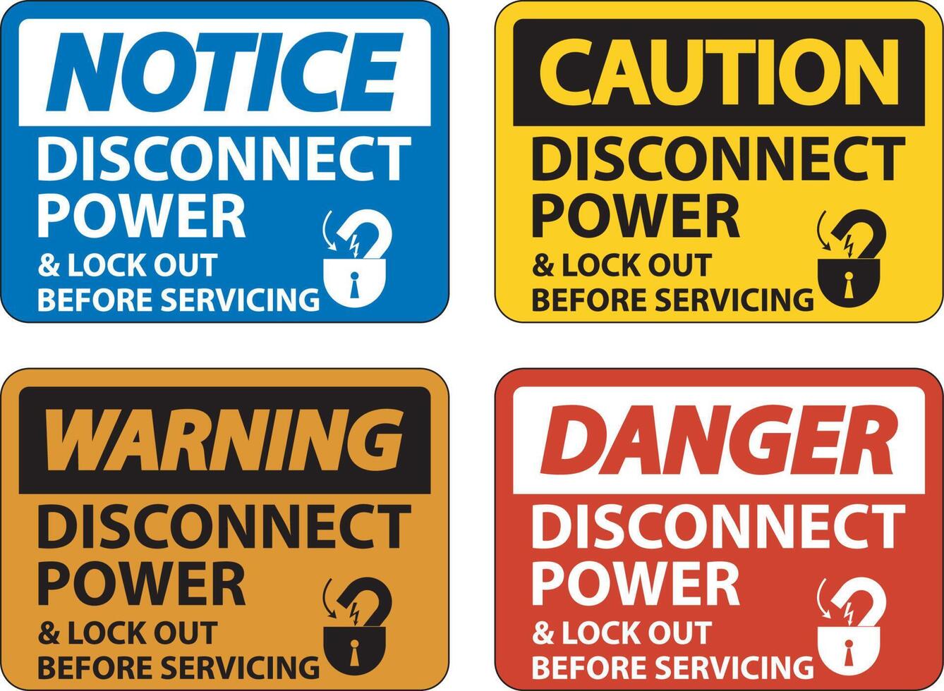 Caution Disconnect Power Label On White Background vector