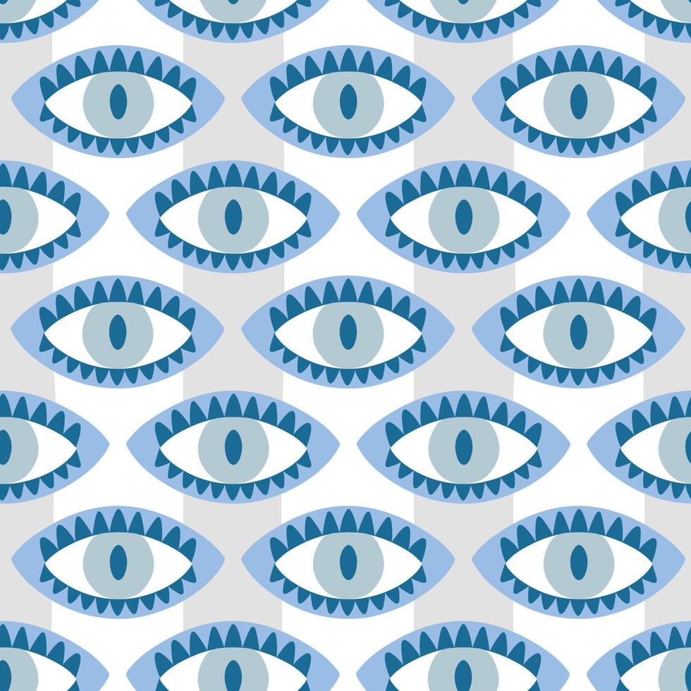 Vector seamless pattern with traditional Asian eye and paw ornament.