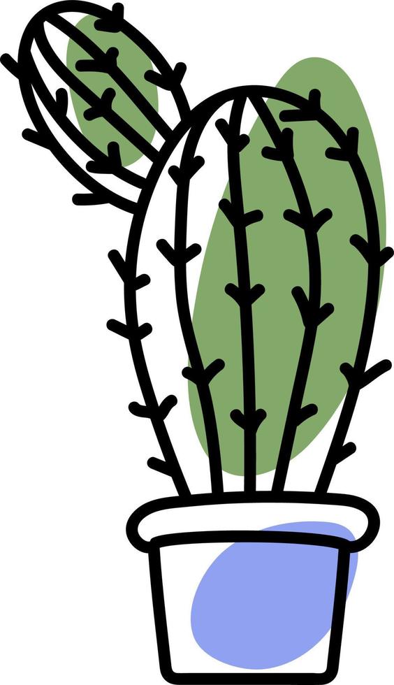 Vector doodles cactus in a blue flower pot