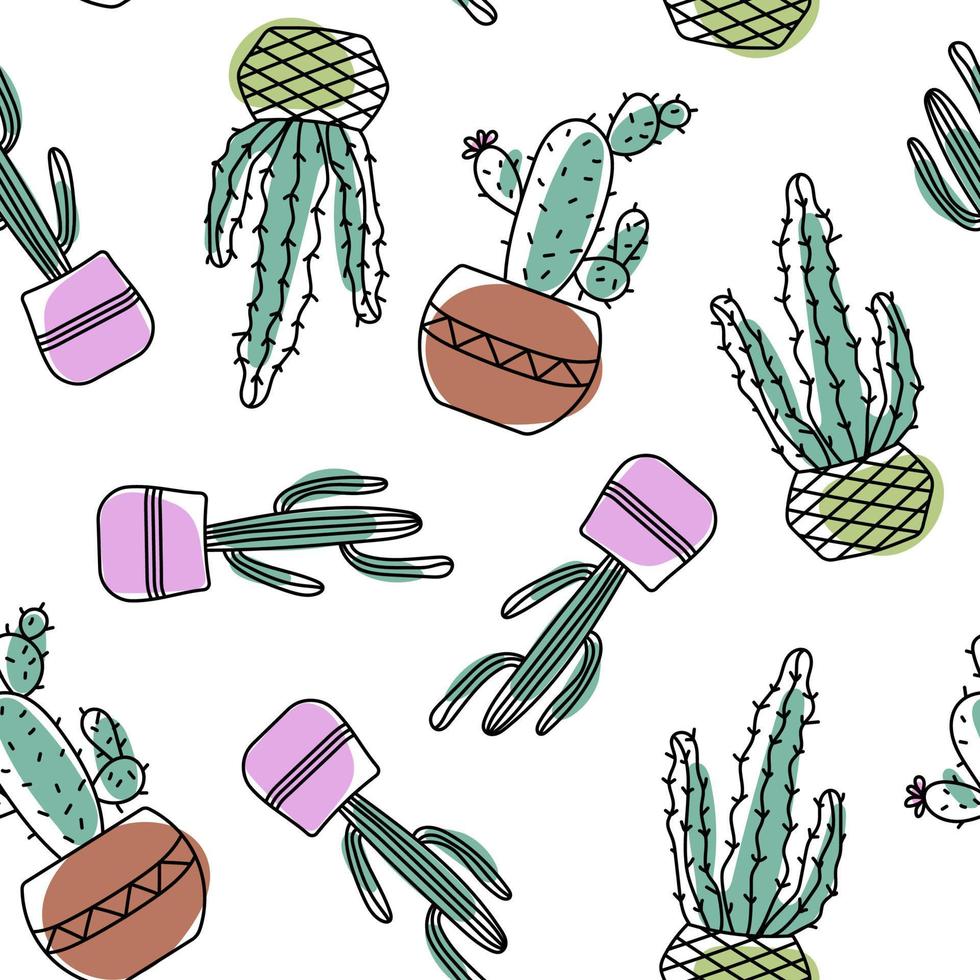 seamless pattern with cactuses in a pot vector