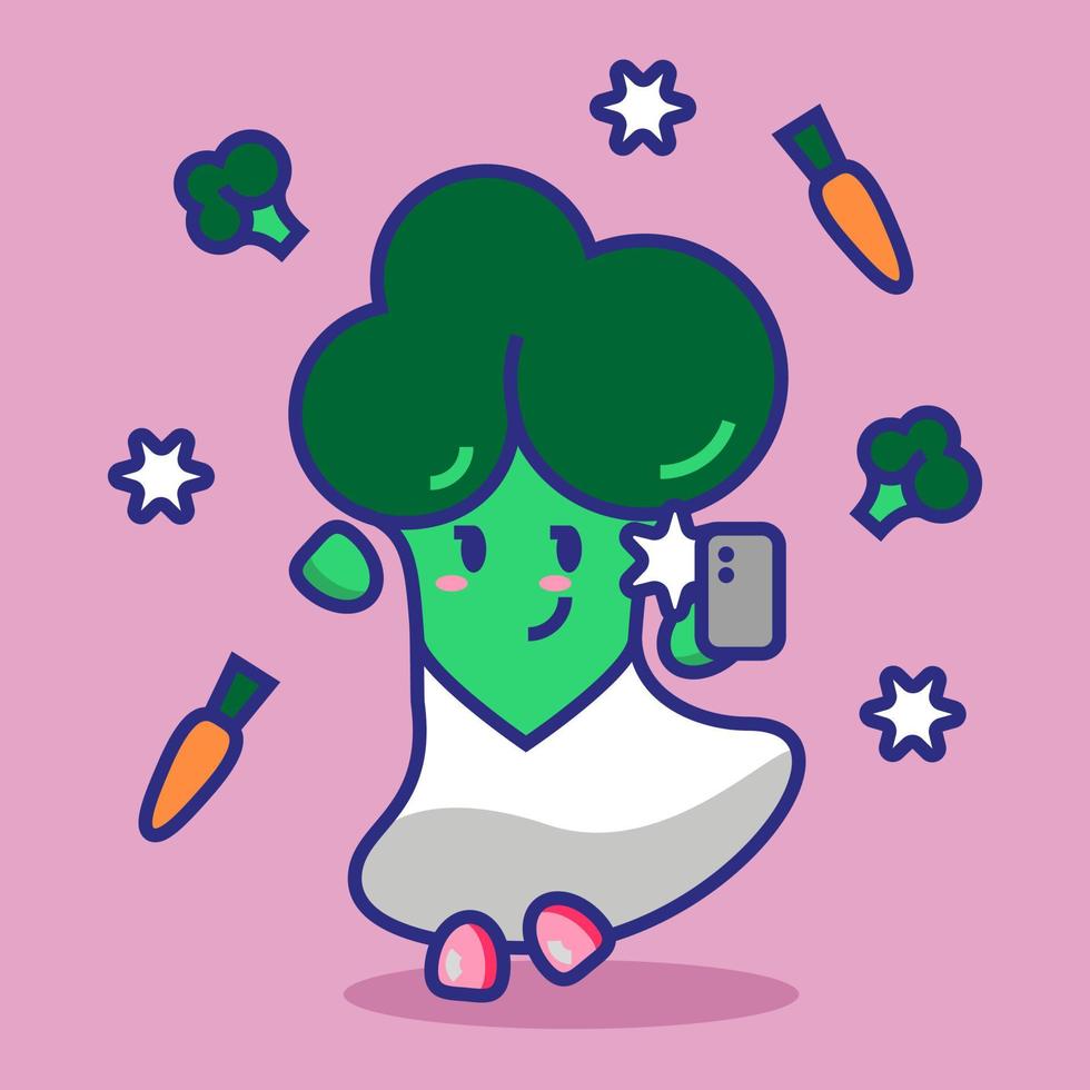 Broccoli vector illustration in cartoon style. Selfie in a dress