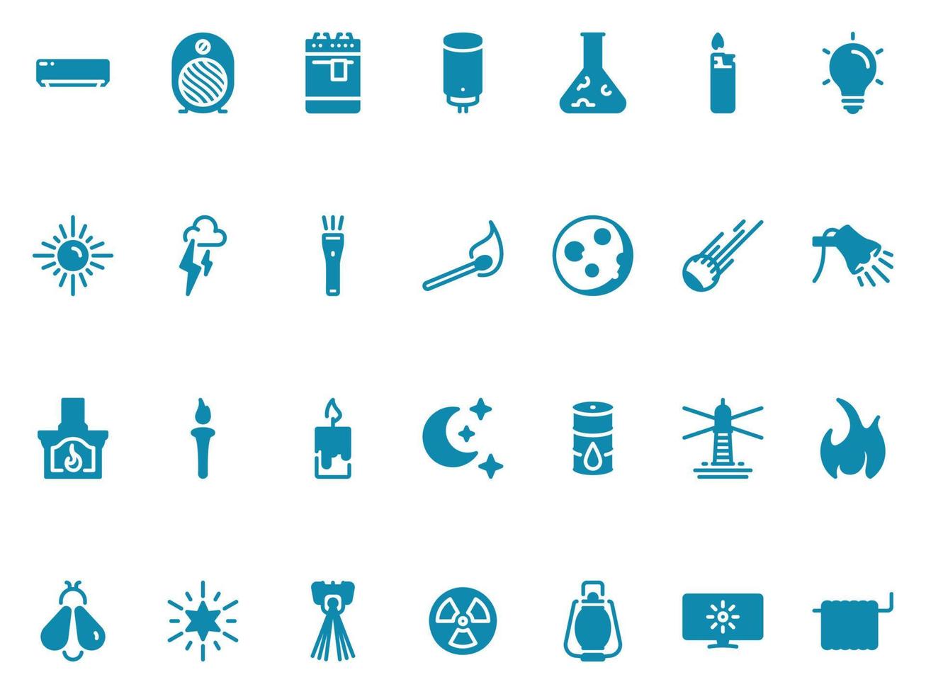 Simple vector icon on a theme source of heat and light, artificial and natural