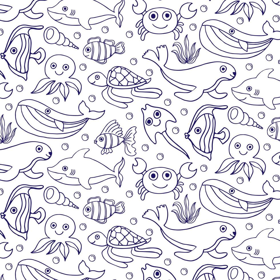 Seamless pattern with cute undersea inhabitants. Creative childish background. Perfect for kids apparel, fabric, textile, nursery decoration,wrapping paper.Vector Illustration vector