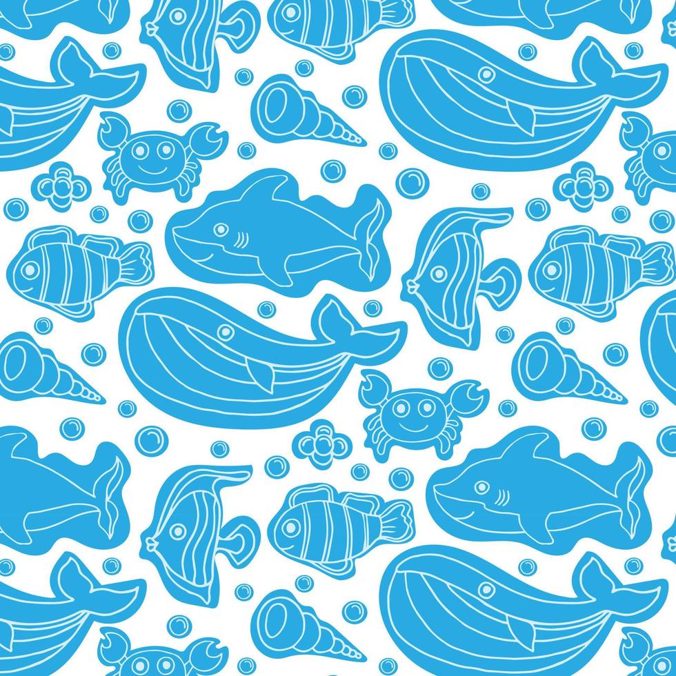 Vector seamless pattern. Sea, sea animals and fish. Ideal for textile, paper and souvenir products.