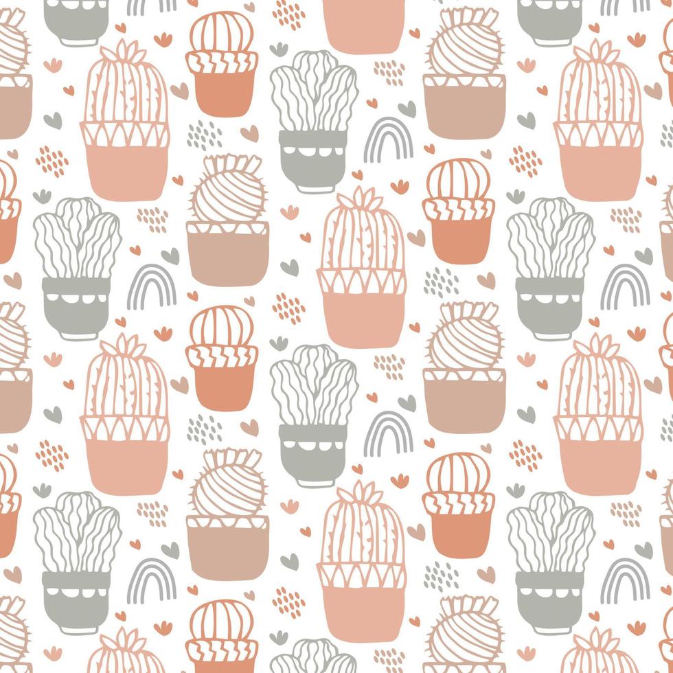 Hipster cactus seamless pattern. Cacti tribal boho background. Fabric print design. Succulent textile surface. vector