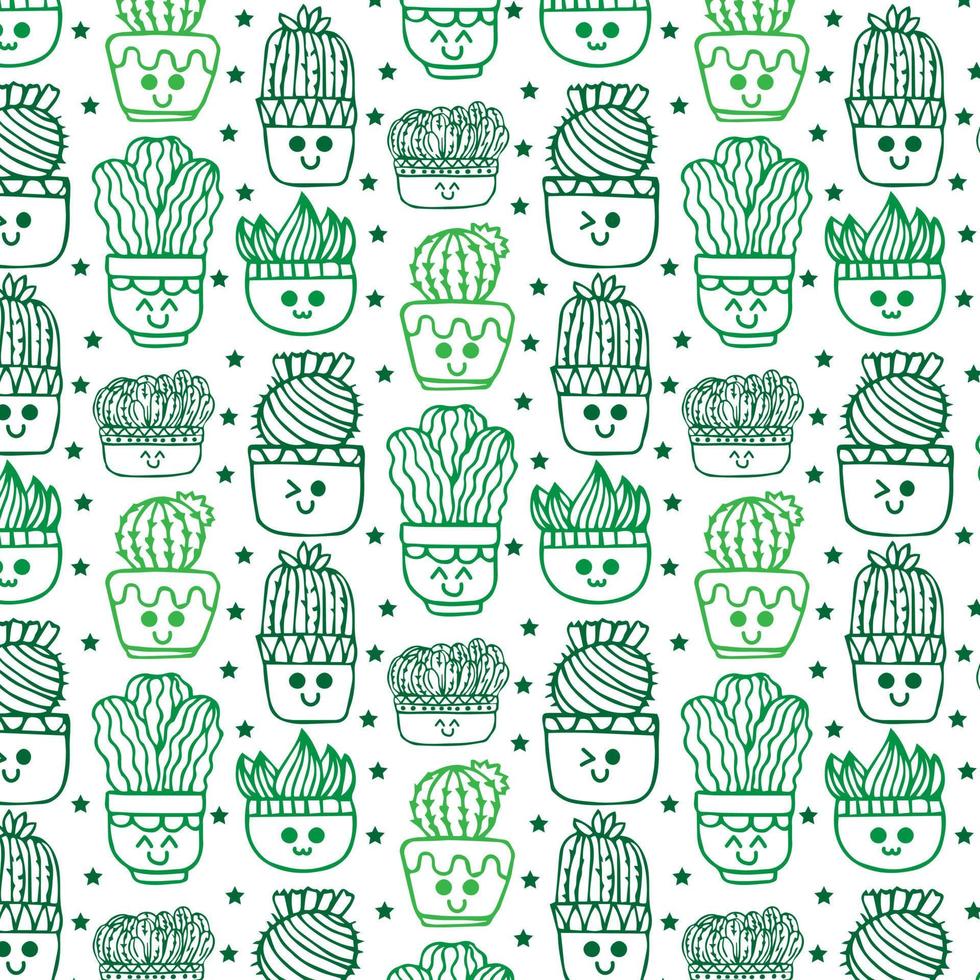 Vector cactus seamless pattern. Kawaii cacti with fun faces. Ideal for baby textiles or wrapping paper.