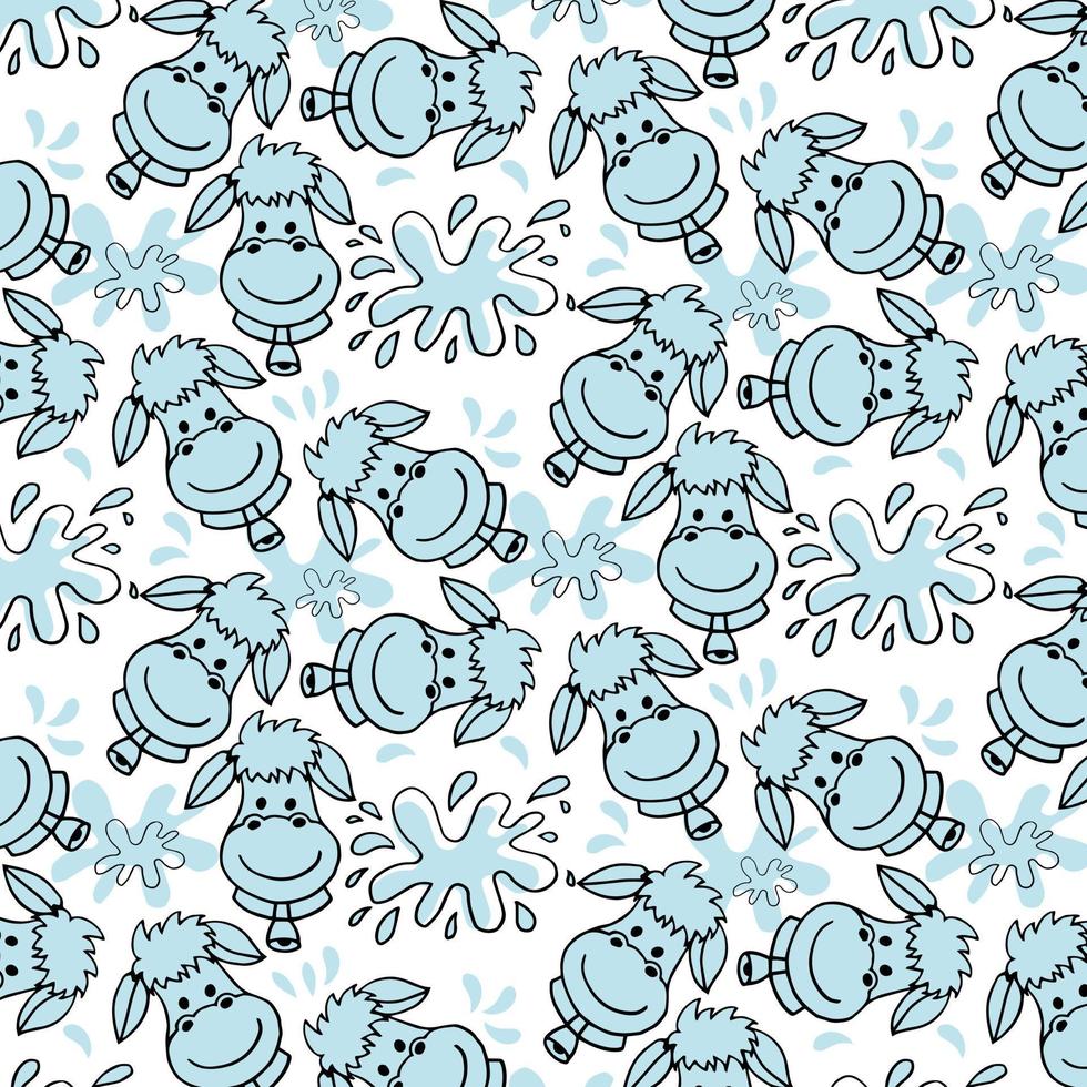 Seamless pattern with doodle cows with milk splash isolated on white background vector