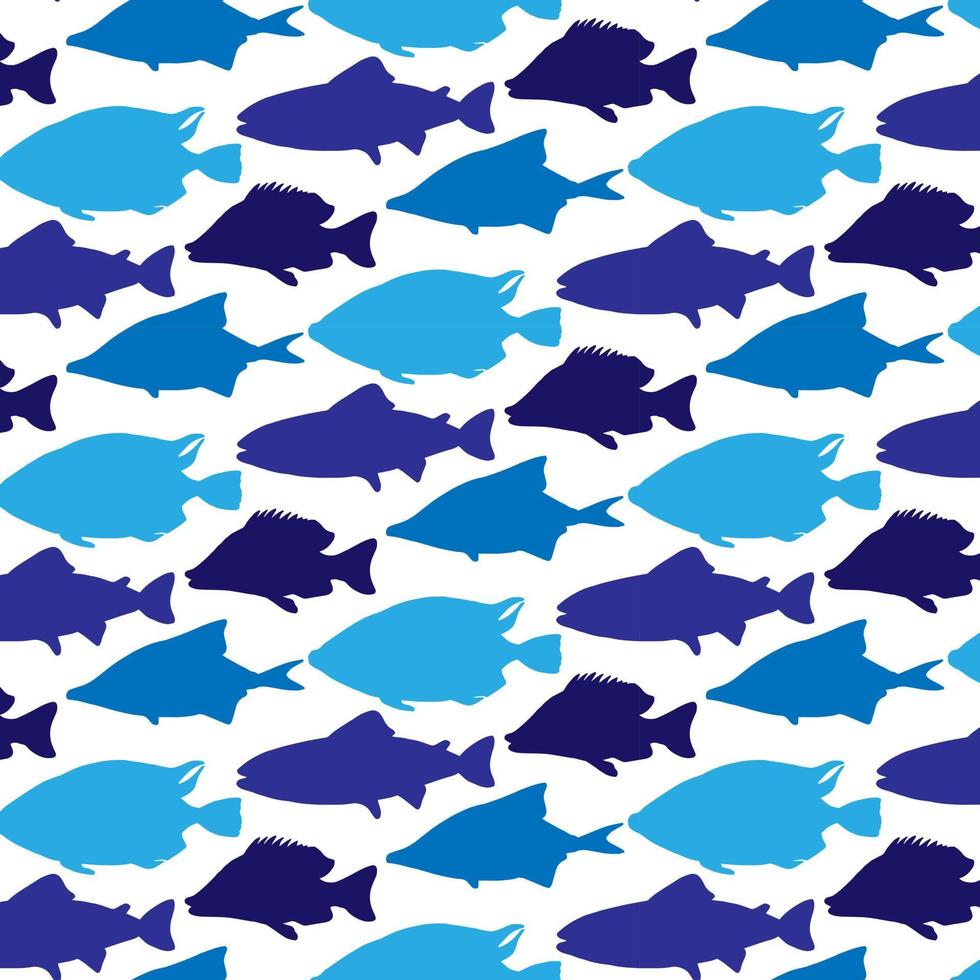 Seamless pattern of hand-drawn fish silhouettes. EPS 10 vector