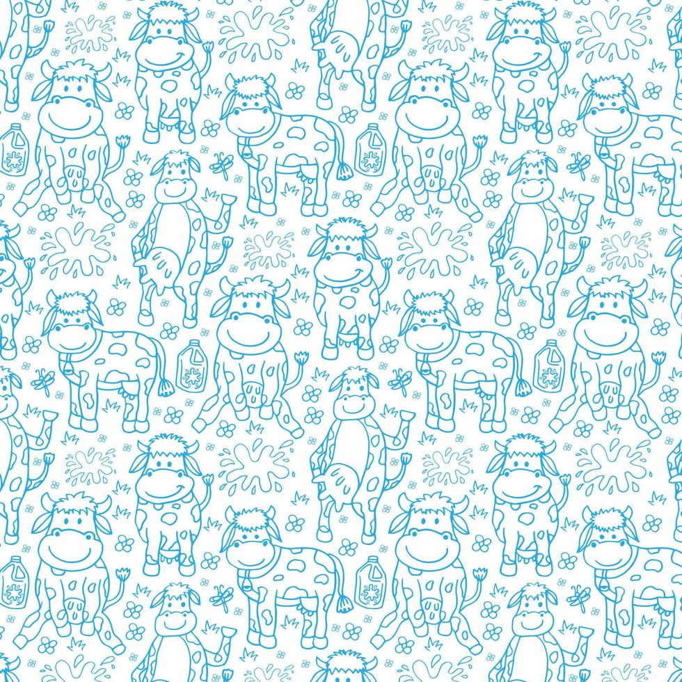 Cute cow seamless pattern. Vector farm animal background.