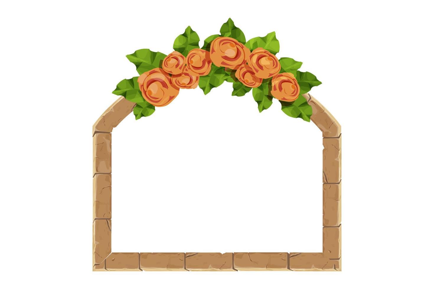 Roca arco marco con floral elegante decoración, flores y hojas en dibujos animados estilo, frontera aislado en blanco antecedentes. . vector ilustración