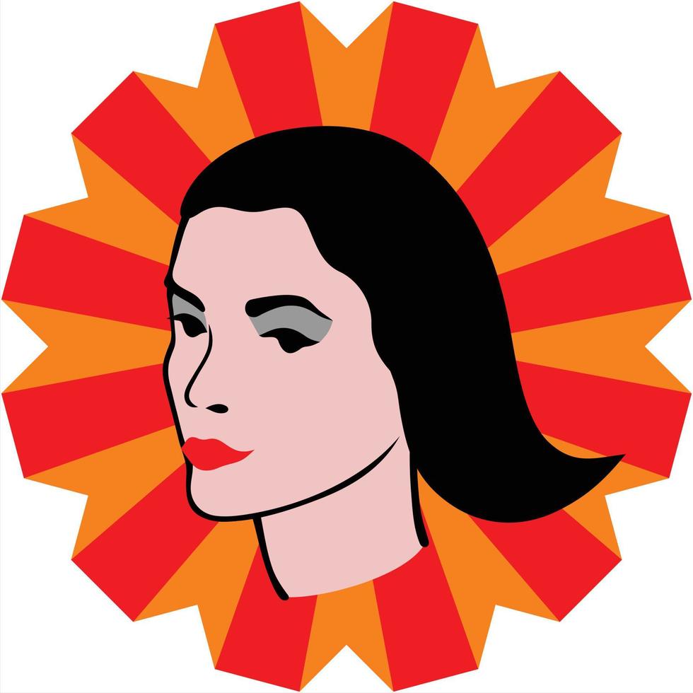 Retro portrait of a girl on a red orange background vector