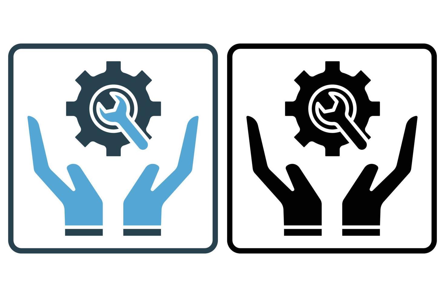 Safe tool icon. hand with gear. icon related to tool. Solid icon style. Simple vector design