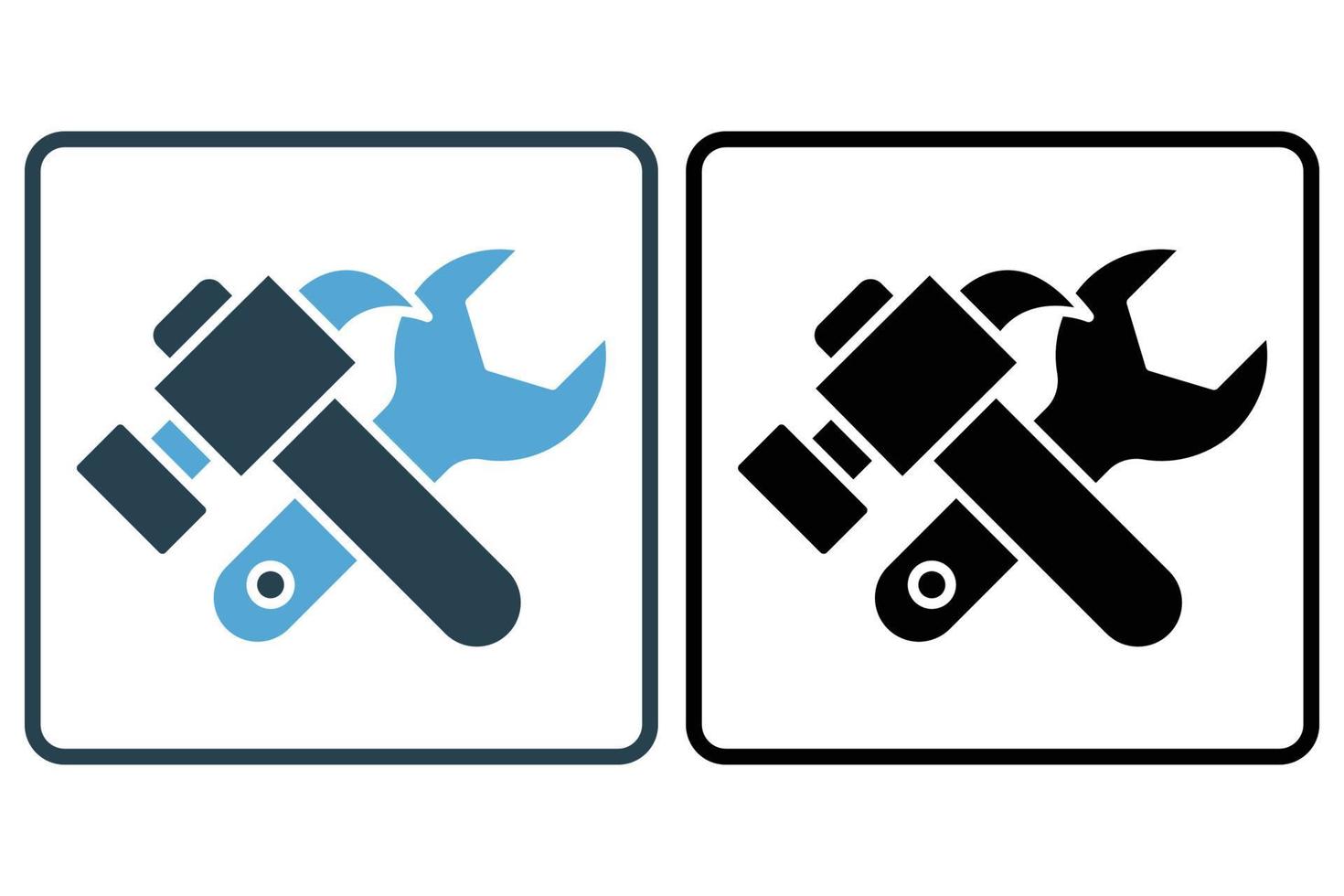 Hammer icon illustration with wrench. icon related to tool. Solid icon style. Simple vector design editable