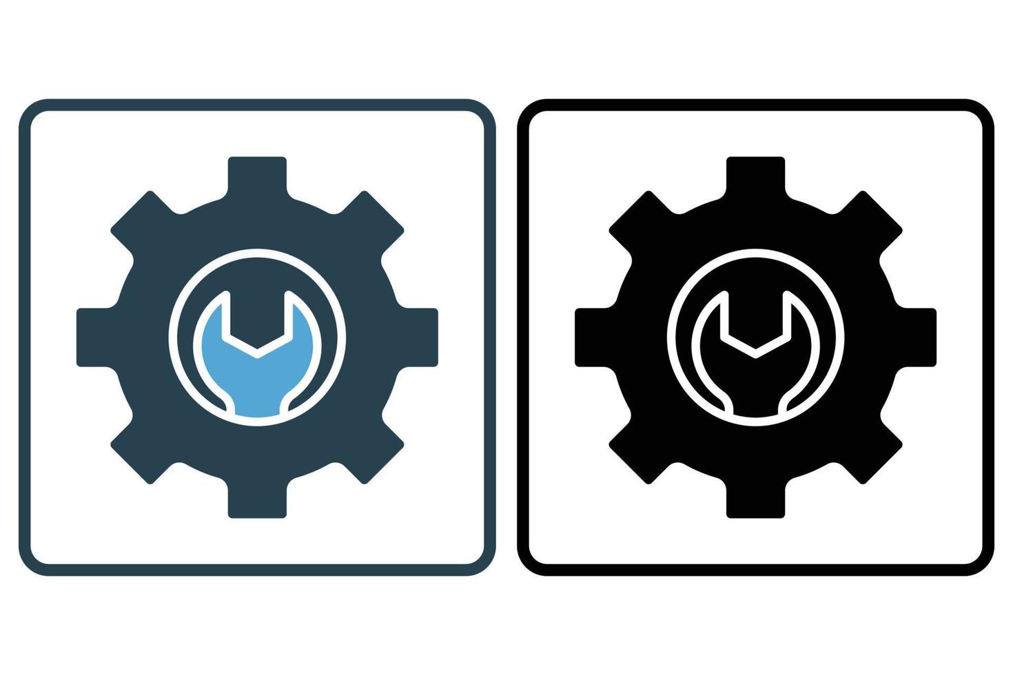 Gear icon illustration with wrench. icon related to tool. Solid icon style. Simple vector design editable