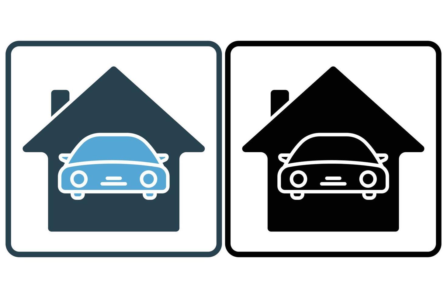 Car service icon illustration. car icon with house. icon related to car service, car repair. Solid icon style. Simple vector design editable