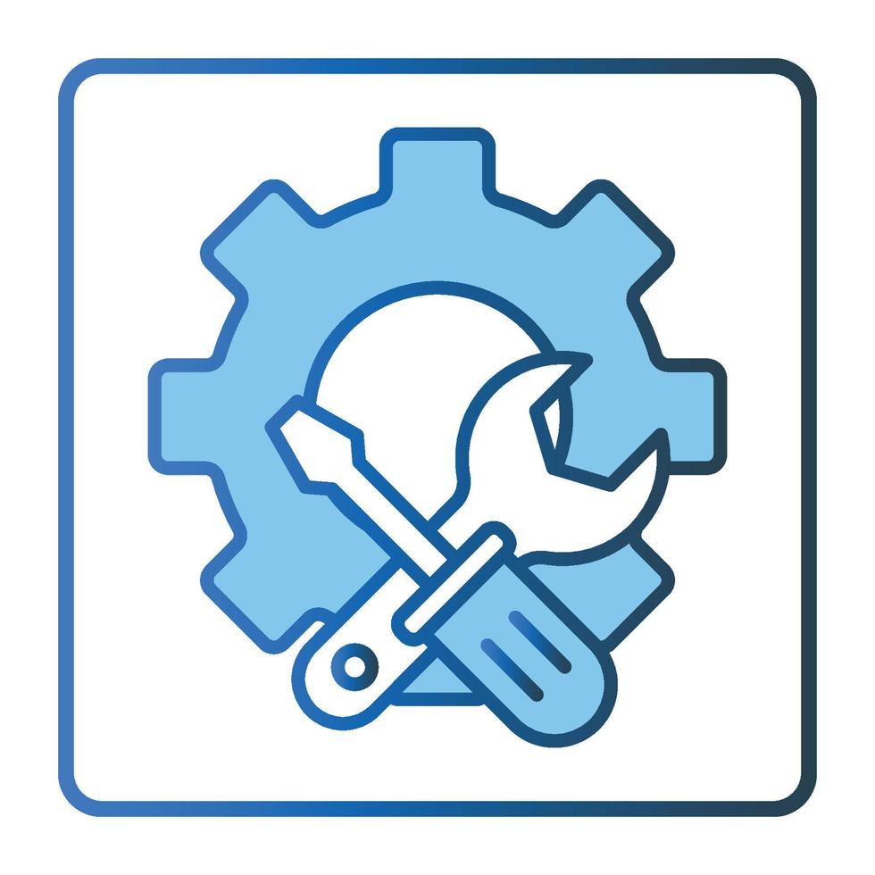 Gear icon illustration with screwdriver and wrench. icon related to tool. Two tone icon style, lineal color. Simple vector design editable