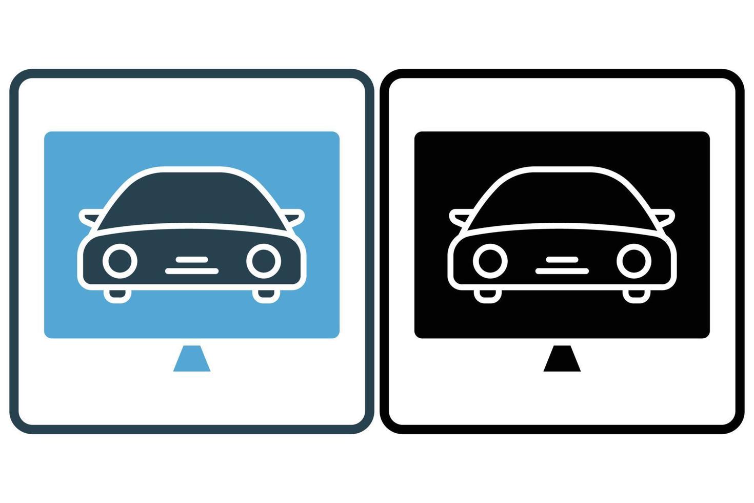 diagnóstico icono ilustración. coche icono con ordenador portátil. icono relacionado a coche servicio, coche reparar. sólido icono estilo. sencillo vector diseño editable