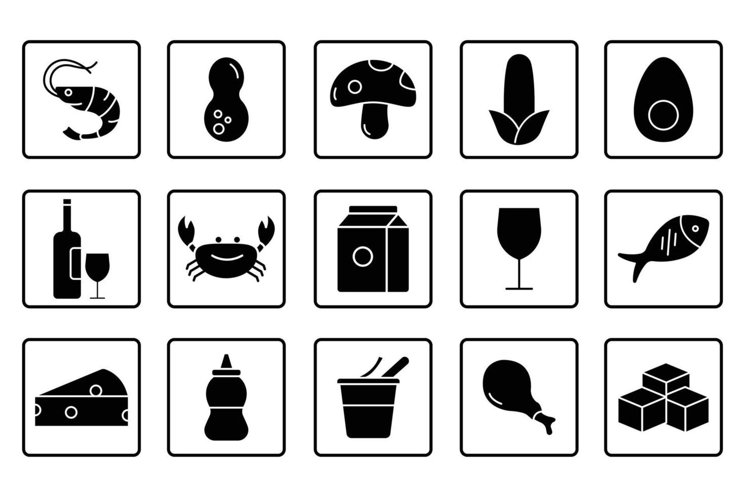 Food allergen icon set illustration. Solid icon style. Simple vector design editable