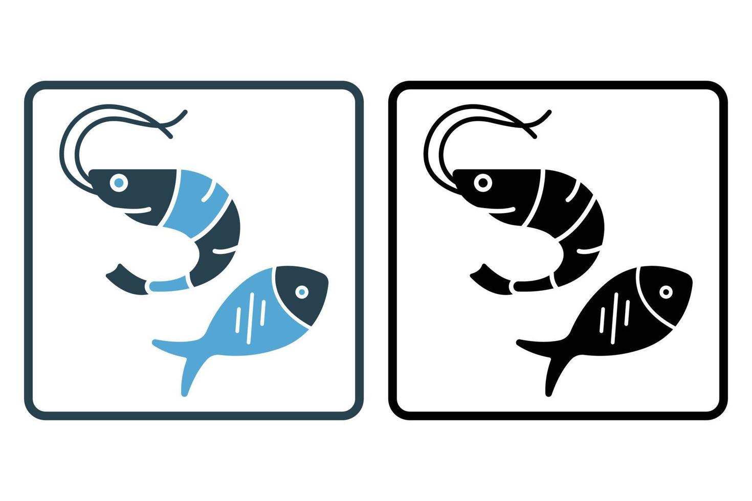 Fish and shrimp icon illustration. icon related to seafood. Solid icon style. Simple vector design editable