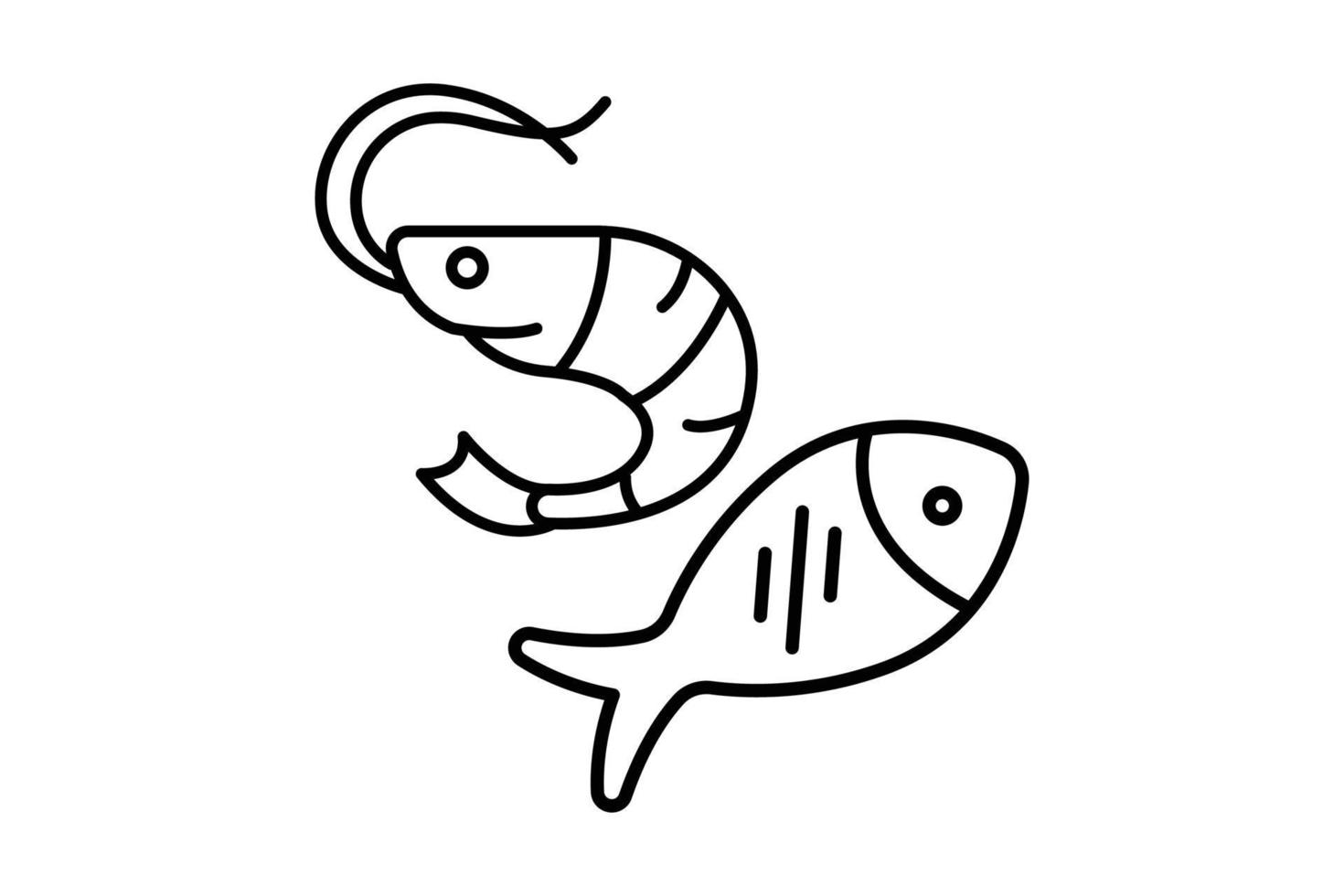 Fish and shrimp icon illustration. icon related to seafood. Outline icon style. Simple vector design editable