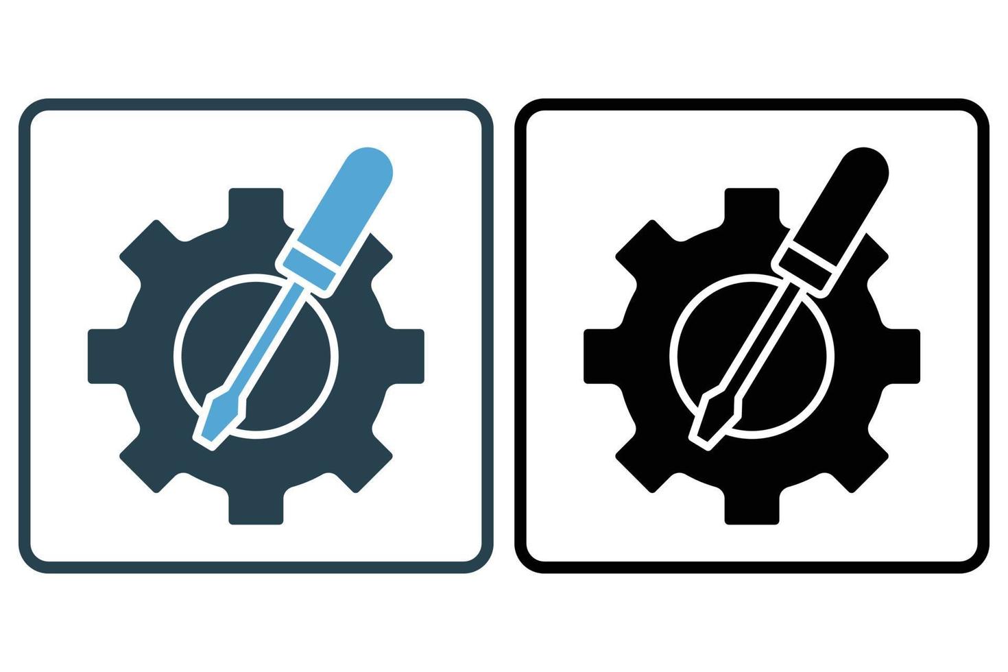 Gear icon illustration with screwdriver. icon related to tool. Solid icon style. Simple vector design editable