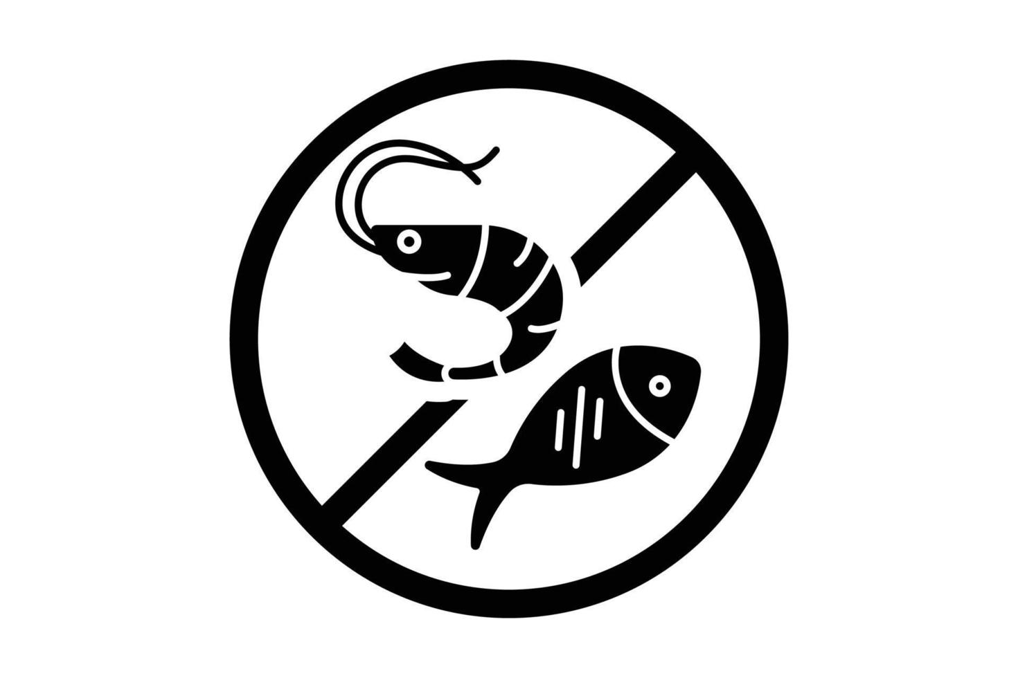 Seafood free icon. Shrimp icon with fish. icon related to food allergen. Solid icon style. Simple vector design editable