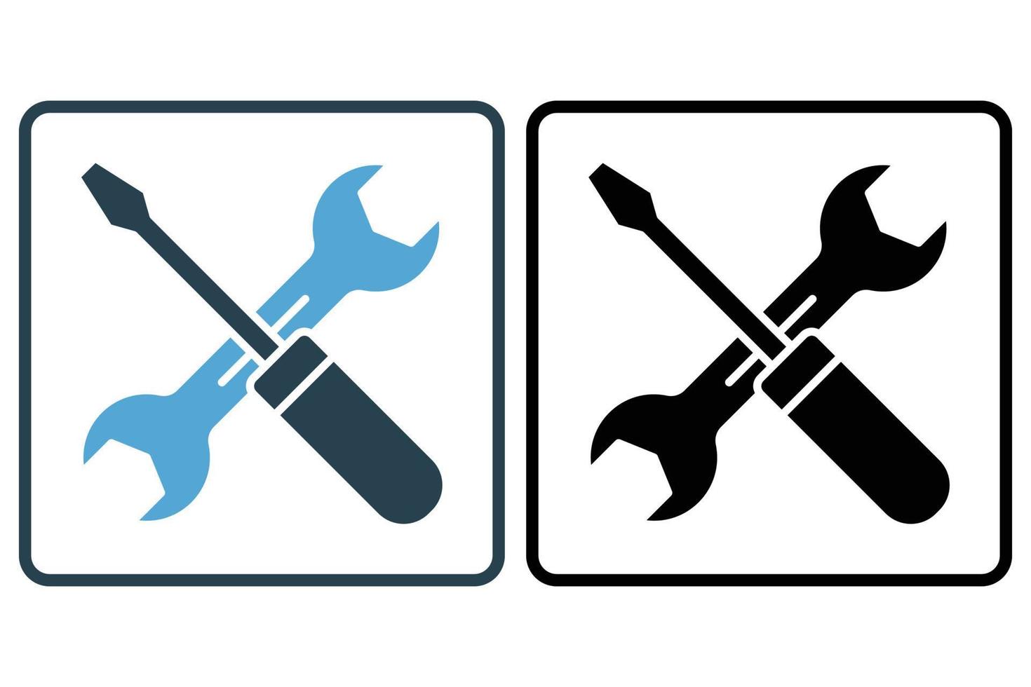 Screwdriver icon illustration with wrench. icon related to tool. Solid icon style. Simple vector design editable