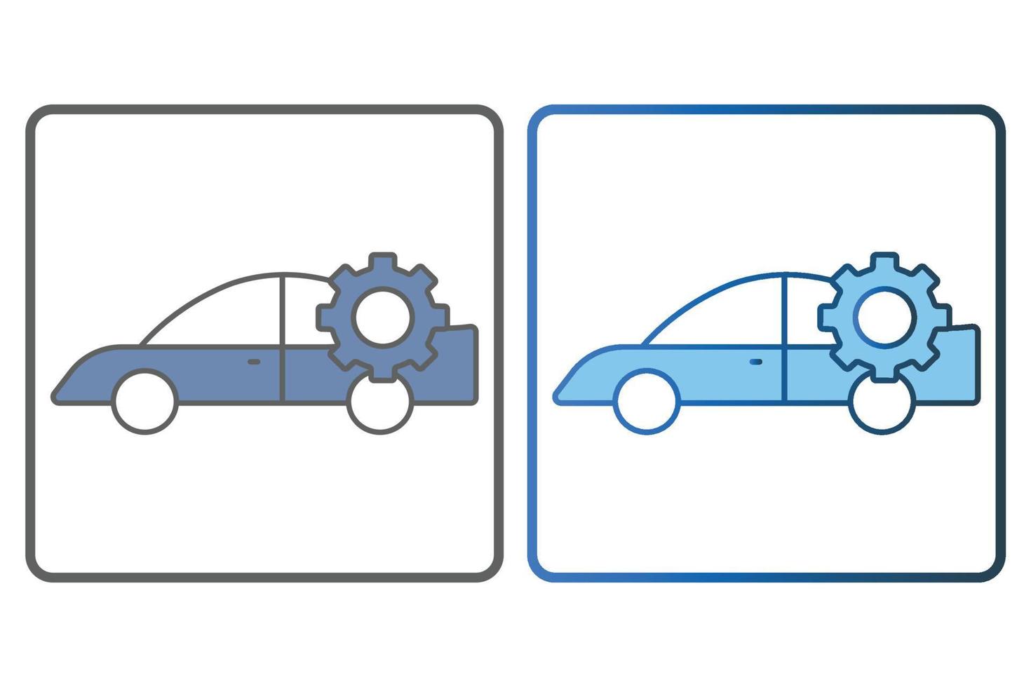 Auto service icon illustration. car icon with gear. icon related to car service, car repair. Two tone icon style, lineal color. Simple vector design editable