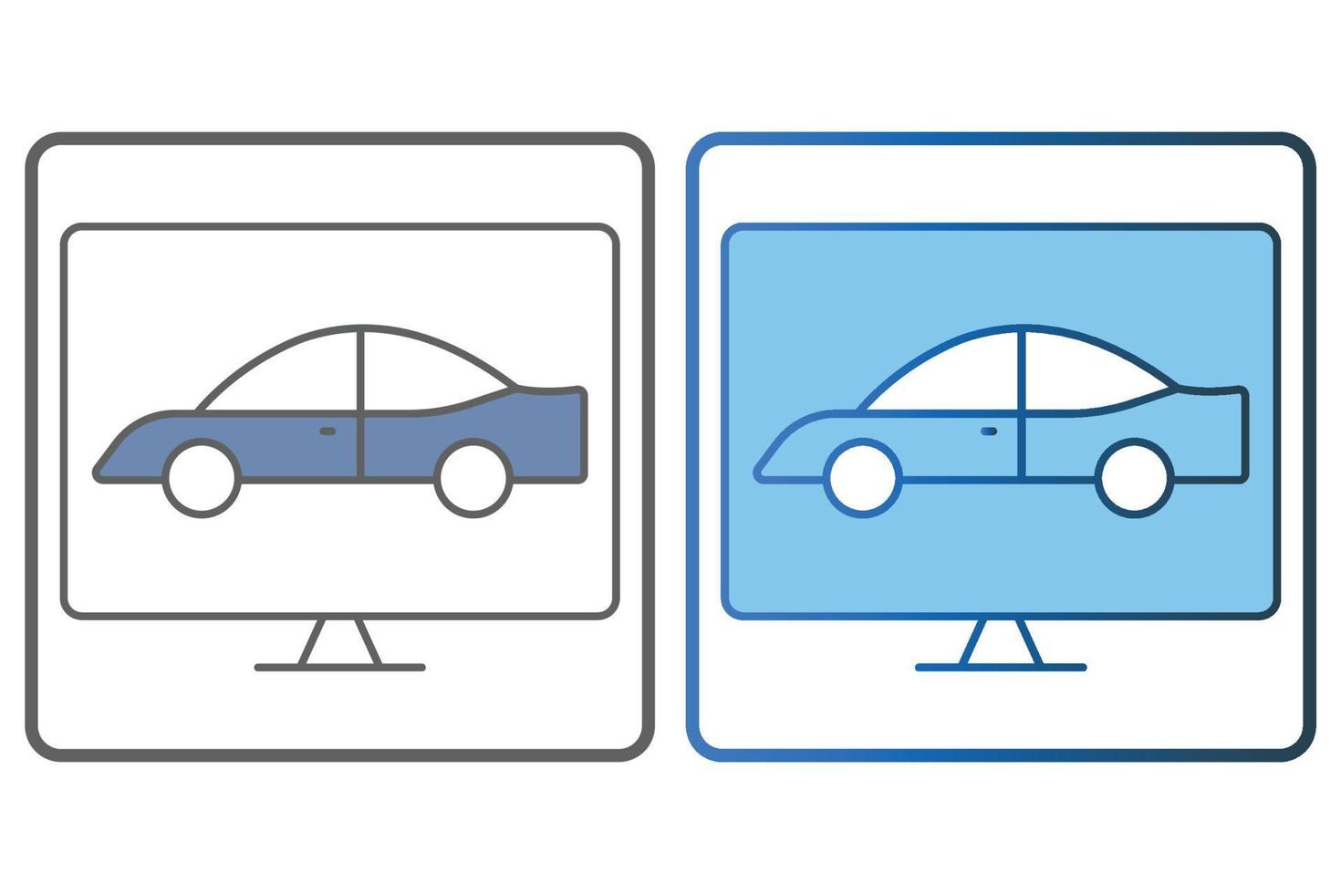 Car diagnosis icon illustration. car icon with laptop. icon related to car service, car repair. Two tone icon style, lineal color. Simple vector design editable