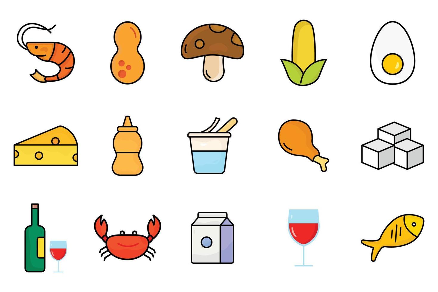 Food allergen icon set illustration. Two tone Fla icon style, lineal color. Simple vector design editable